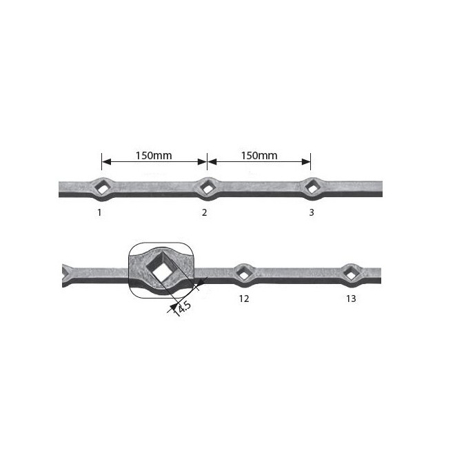 BARRE A TROUS CARRÉE TROUS RENFLÉS EN FER OBLIQUES - www.esse.fr