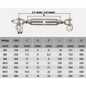 TENDEUR INOX 316 À 2 CHAPES EN ACIER INOXYDABLE M5 À M16 - www.esse.fr