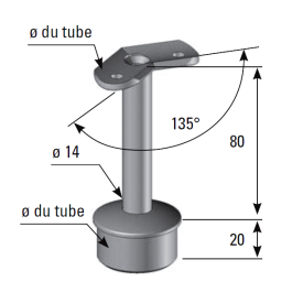 SUPPORT MAIN COURANTE 135° INOX TUBE Ø 42.4 OU 48,3 - www.esse.fr