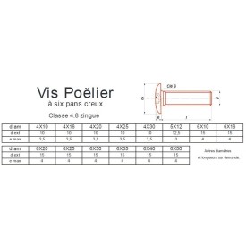 VIS POËLIER POZIDRIV FENDUE ZINGUÉ 4.8 FILET. TOTAL - www.esse.fr