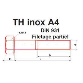 VIS METAUX TÊTE HEXAGONALE INOX A4 DIN 931 PARTIEL - www.esse.fr