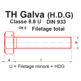 VIS METAUX TÊTE H 8.8 GALVANISÉ DIN 933 FILET TOTAL - www.esse.fr