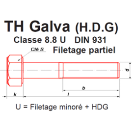 VIS METAUX TÊTE H 8.8 GALVANISÉ A CHAUD DIN 931 FP - www.esse.fr