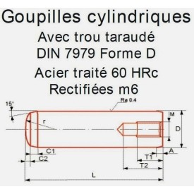 GOUPILLE CYLINDRIQUE TARAUDÉE ACIER TRAITÉ 60 HRC - DIN 7979