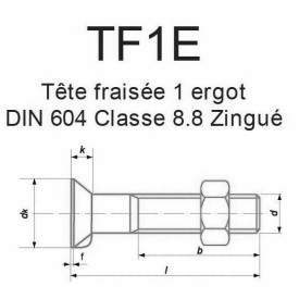 BOULON TÊTE FRAISÉE 1 ERGOT DIN 604 ZINGUÉ CL. 8.8 - www.esse.fr