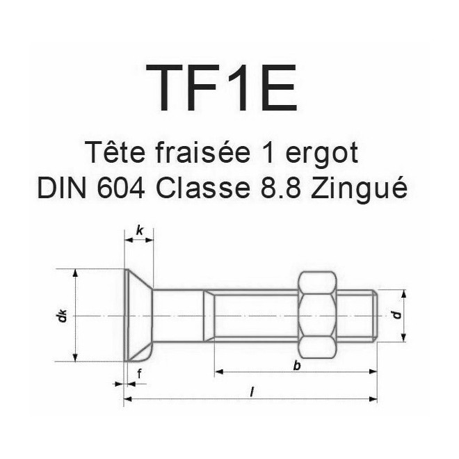 BOULON TÊTE FRAISÉE 1 ERGOT DIN 604 ZINGUÉ CL. 8.8 - www.esse.fr