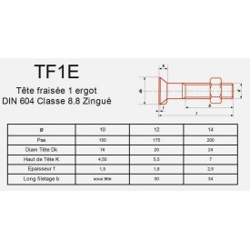 BOULON TÊTE FRAISÉE 1 ERGOT DIN 604 ZINGUÉ CL. 8.8 - www.esse.fr