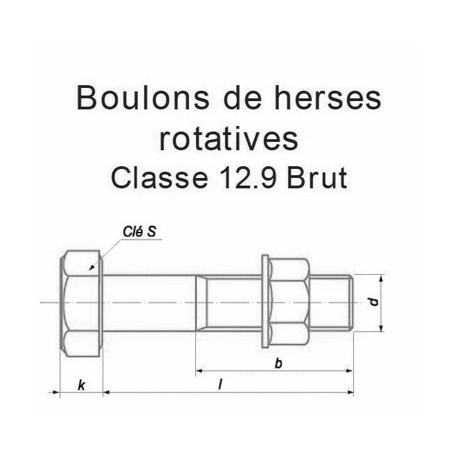 BOULON HERSE ROTATIVE AGRICULTURE 12.9 ACIER BRUT - www.esse.fr