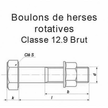 BOULON HERSE ROTATIVE AGRICULTURE 12.9 ACIER BRUT - www.esse.fr