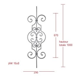 BARREAU FORGÉ À NOYAUX 1000X290 (16X8) - GRENAILLE - www.esse.fr