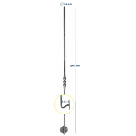 BARREAU ÉQUERRE DE RAMPE FORGÉ H1100 Ø14 - www.esse.fr