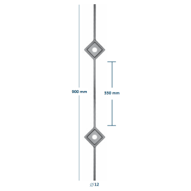 BARREAU DOUBLE DESIGN - Ø 12 - HAUTEUR 900 X 145 - www.esse.fr