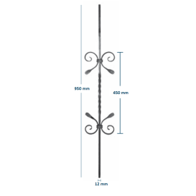 BARREAU FORGÉ AVEC VOLUTES HAUTEUR 950X160 [12] - www.esse.fr