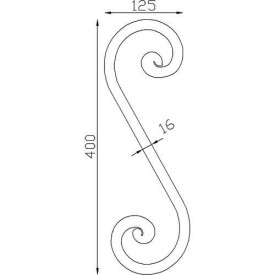 VOLUTE EN S À NOYAU CARRÉ DE 16, ACIER  400 X 125 - www.esse.fr