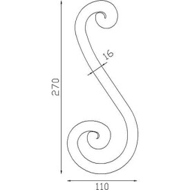VOLUTE EN S À NOYAU CARRÉ DE 16, ACIER, 270 X 110 - www.esse.fr