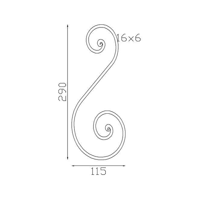 VOLUTE EN S À NOYAU, ACIER, 290X115 MM - www.esse.fr