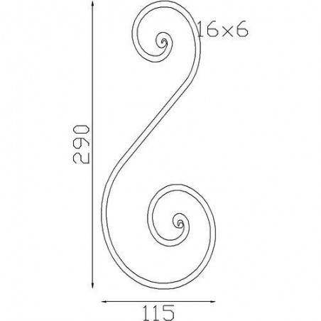 VOLUTE EN S À NOYAU, ACIER, 290X115 MM - www.esse.fr