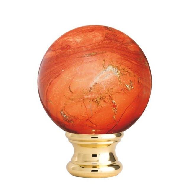 BOULE DE DEPART GLOBE JASPE ROUGE SOCLE LAITON POLI - www.esse.fr