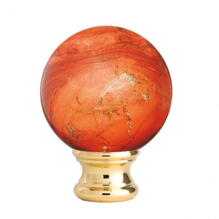 BOULE DE DEPART GLOBE JASPE ROUGE SOCLE LAITON POLI - www.esse.fr