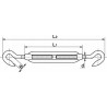 TENDEUR INOX 316 À 2 CROCHETS ACIER INOXYDABLE M5 À M20